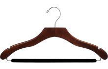 Walnut Wood Suit Hanger W/ Flocked Bar & Notches (17" X 7/16")