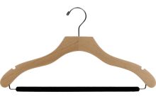 Natural Wood Suit Hanger W/ Flocked Bar & Notches (17" X 7/16")