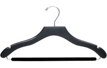Black Wood Suit Hanger W/ Flocked Bar & Notches (17" X 7/16")