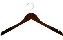 Walnut Wood TopHanger W/ Notches & Flocked Shoulders (17" X 7/16")