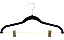 Black Flocked Plastic Combo Hanger W/ Clips & Notches (17" X 1/4")