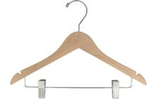 Junior Unfinished Wood Combo Hanger W/ Clips & Notches (14" X 7/16")