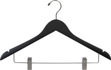 Matte Black Wood Combo Hanger W/ Clips & Notches (17" X 7/16")