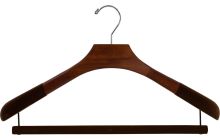 Oversized Walnut Wood Top Hanger W/ Flocked Shoulders & Flocked Bar (18" X 2")