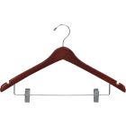 Walnut Wood Combo Hanger W/ Clips & Notches (17" X 1/2")