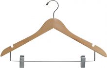 Natural Wood Combo Hanger W/ Clips & Notches (17" X 3/4")