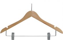 Natural Wood Anti-Theft Combo Hanger W/ Clips & Notches (17" X 3/4")