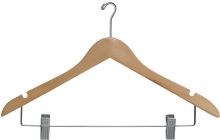 Natural Wood Anti-Theft Combo Hanger W/ Clips & Notches (17" X 3/4")