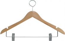 Natural Wood Anti-Theft Combo Hanger W/ Clips & Notches (17" X 3/4")