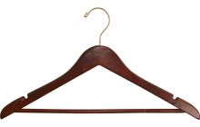 Walnut Wood Suit Hanger W/ Suit Bar & Notches (17" X 3/4")