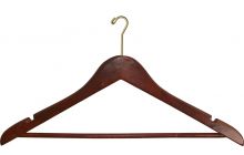Walnut Wood Anti-Theft Suit Hanger W/ Suit Bar & Notches (17" X 3/4")