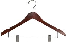 Walnut Wood Combo Hanger W/ Clips & Notches (17" X 3/4")