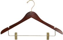 Walnut Wood Combo Hanger W/ Clips & Notches (17" X 3/4")