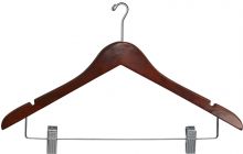 Walnut Wood Anti-Theft Combo Hanger W/ Clips & Notches (17" X 3/4")