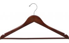 Walnut Wood Suit Hanger W/ Suit Bar & Notches (17" X 7/16")