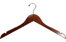 Walnut Wood Top Hanger W/ Notches & Rubber Strips (17" X 7/16")