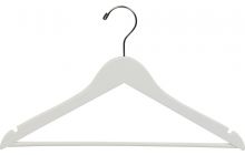 White Wood Suit Hanger W/ Suit Bar & Notches (17" X 7/16")