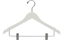 White Wood Combo Hanger W/ Clips & Notches (17" X 7/16")