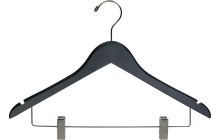 Black Wood Combo Hanger W/ Clips & Notches (17" X 7/16")