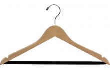 Natural Wood Suit Hanger W/ Flocked Bar & Notches (17" X 7/16")