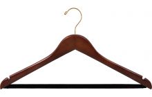 Walnut Wood Suit Hanger W/ Flocked Bar & Notches (17" X 7/16")