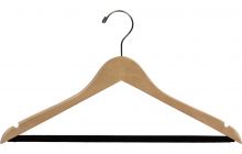 Oversized Natural Wood Suit Hanger W/ Flocked Bar & Notches (20" X 7/16")