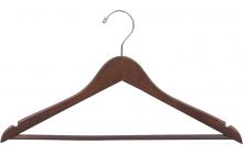 Rubber Coated Walnut Wood Suit Hanger W/ Suit Bar & Notches (17" X 7/16")