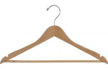Rubber Coated Natural Wood Suit Hanger W/ Suit Bar & Notches (17" X 7/16")
