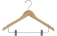 Rubber Coated Natural Wood Combo Hanger W/ Clips & Notches (17" X 7/16")