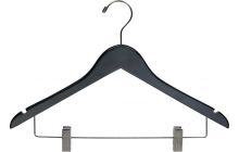 Rubber Coated Black Wood Combo Hanger W/ Clips & Notches (17" X 7/16")