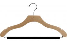 Natural Wood Suit Hanger W/ Flocked Bar & Notches (17" X 3/8")