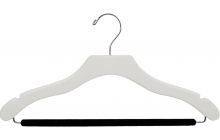 White Wood Suit Hanger W/ Flocked Bar & Notches (17" X 3/8")