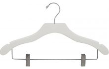 White Wood Combo Hanger W/ Clips & Notches (17" X 3/8")