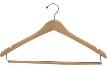 Natural Wood Suit Hanger W/ Locking Bar & Notches (17" X 1/2")