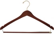 Walnut Wood Suit Hanger W/ Locking Bar & Notches (17" X 1/2")