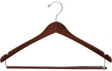 Walnut Wood Suit Hanger W/ Locking Bar & Notches (17" X 1/2")