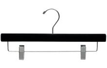 Black Flocked Wood Bottom Hanger W/ Clips (14" X 5/8")