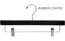 Rubber Coated Black Wood Bottom Hanger W/ Clips (14" X 3/8")