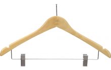 Natural Wood Anti-Theft Combo Hanger W/ Clips & Notches (17" X 1/2")