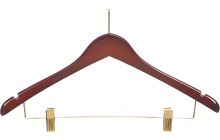 Walnut Wood Anti-Theft Combo Hanger W/ Clips & Notches (17" X 1/2")