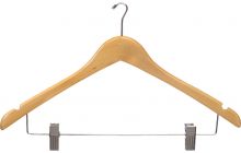 Natural Wood Anti-Theft Combo Hanger W/ Clips & Notches (17" X 1/2")