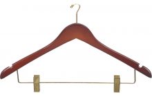 Walnut Wood Combo Hanger W/ Clips & Notches (17" X 1/2")