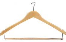 Natural Wood Anti-Theft Suit Hanger W/ Locking Bar & Notches (17" X 1/2")