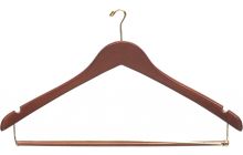 Walnut Wood Anti-Theft Suit Hanger W/ Locking Bar & Notches (17" X 1/2")