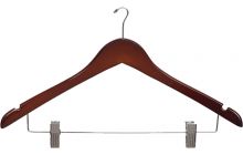 Walnut Wood Anti-Theft Combo Hanger W/ Clips & Notches (17" X 1/2")