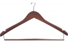 Walnut Wood Anti-Theft Suit Hanger W/ Locking Bar & Notches (17" X 1/2")