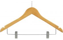 Natural Wood Anti-Theft Combo Hanger W/ Clips & Notches (17" X 7/16")