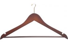 Walnut Wood Anti-Theft Suit Hanger W/ Suit Bar & Notches (17" X 7/16")