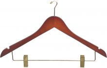 Walnut Wood Anti-Theft Combo Hanger W/ Clips & Notches (17" X 7/16")