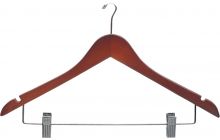 Walnut Wood Anti-Theft Combo Hanger W/ Clips & Notches (17" X 7/16")